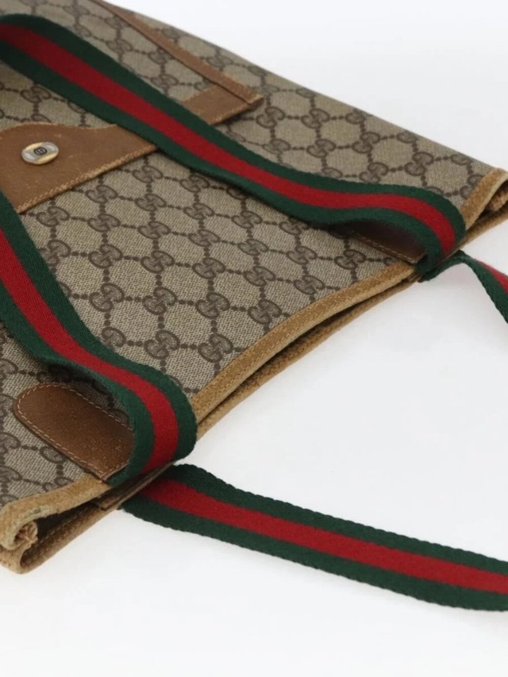 GUCCI GG Supreme Web Sherry Line Tote Bag PVC Beige Gold 40 02 003 Auth bs33280 - Picture 6 of 15